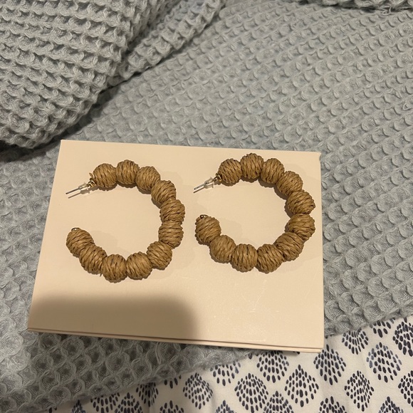 Rattan Natural Oversized Beaded Hoops - Picture 2 of 4